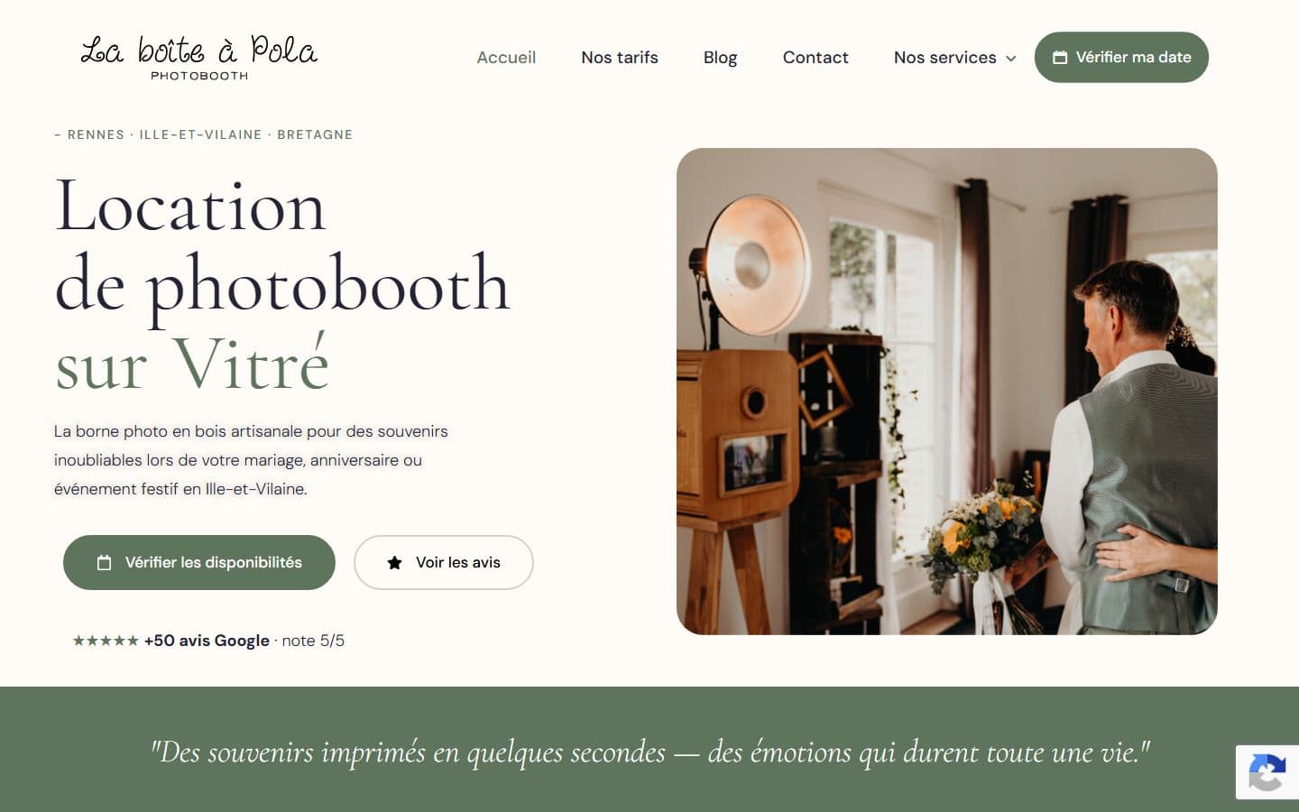Page d'accueil du site de La Boîte à Pola, location de photobooth